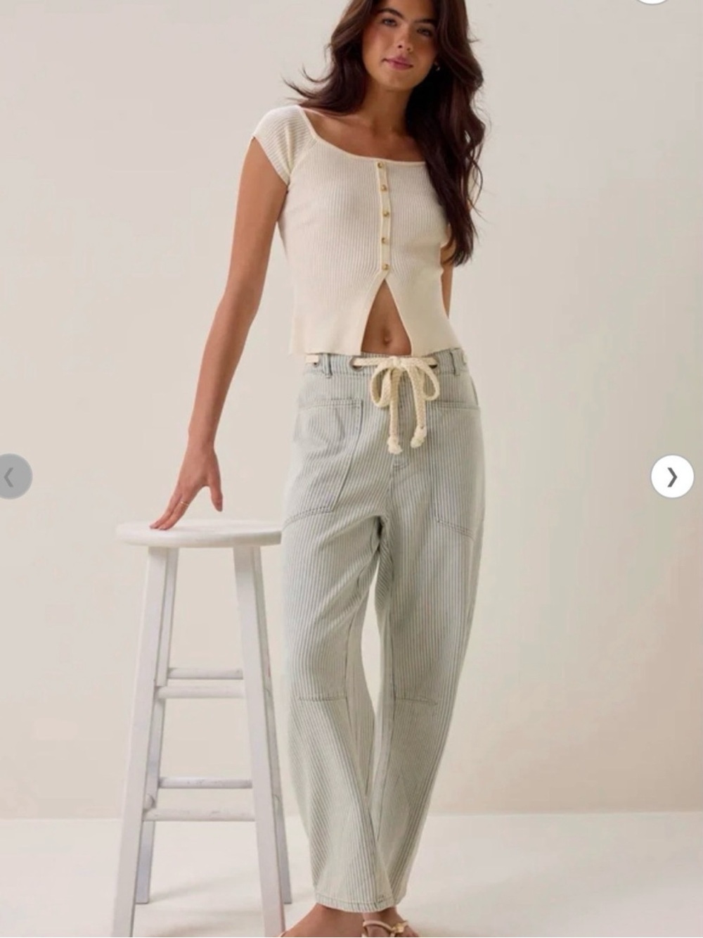 J.O.A. Rhea Stripe Soft Cotton Denim barrel leg Pant Sz Small Coastal sz S - Picture 12 of 16